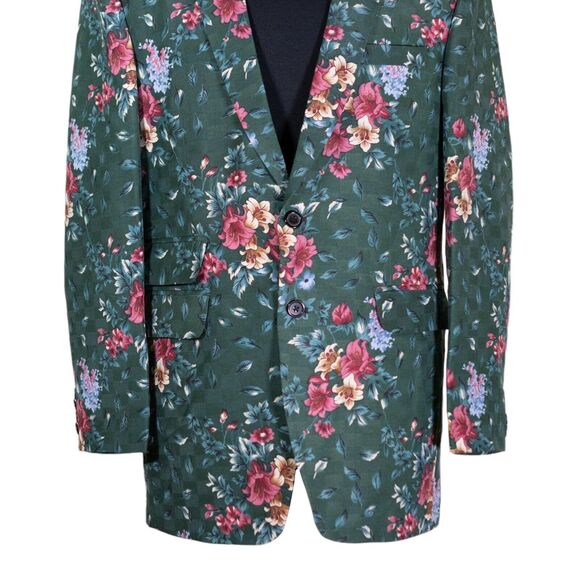 Mens Blazer Floral Green Pink Flowers Dress Formal Jacket Wedding Sport Coat 42R - Picture 5 of 8